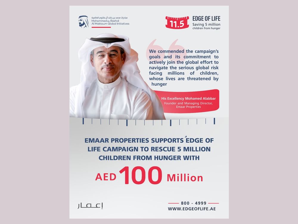 Emaar Properties contributes AED100 million in support of Edge of Life campaign to rescue 5 million children from hunger