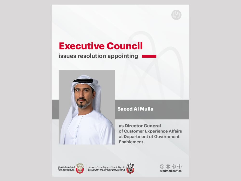 Conselho Executivo de Abu Dhabi nomeia Saeed Al Mulla diretor-geral de Experiência do Cliente no Departamento de Capacitação Governamental