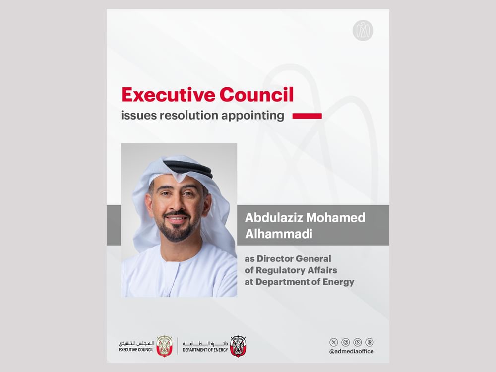 Executive Council issues resolution appointing Abdulaziz Alhammadi as Director-General of Regulatory Affairs at Department of Energy