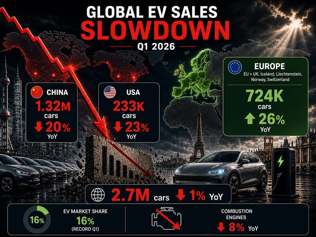 Global sales of electric cars weaken in Q1 2026
