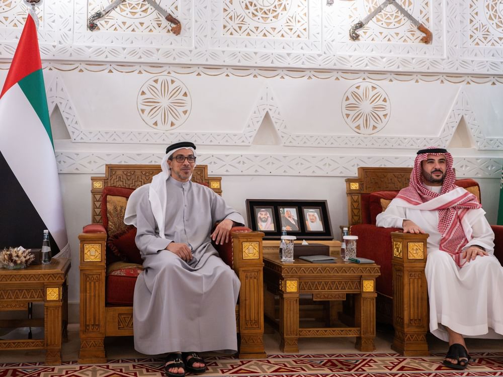 Mansour bin Zayed, Khalid bin Salman discuss fraternal ties in Riyadh