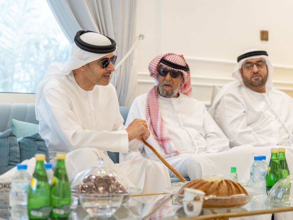 Hazza bin Zayed visits Matar Hamad bin Omaira Al Shamsi at his retreat in Al Ain Region