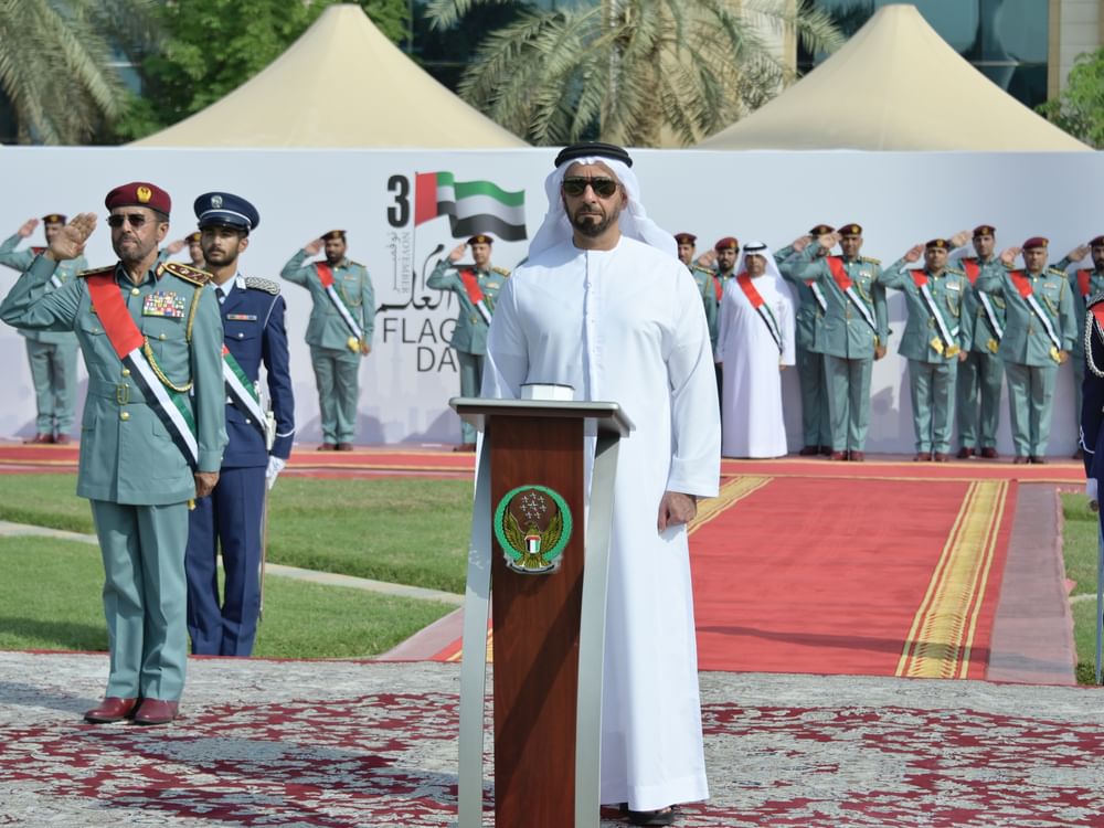 Saif bin Zayed raises UAE flag at Ministry of Interior to mark UAE Flag Day