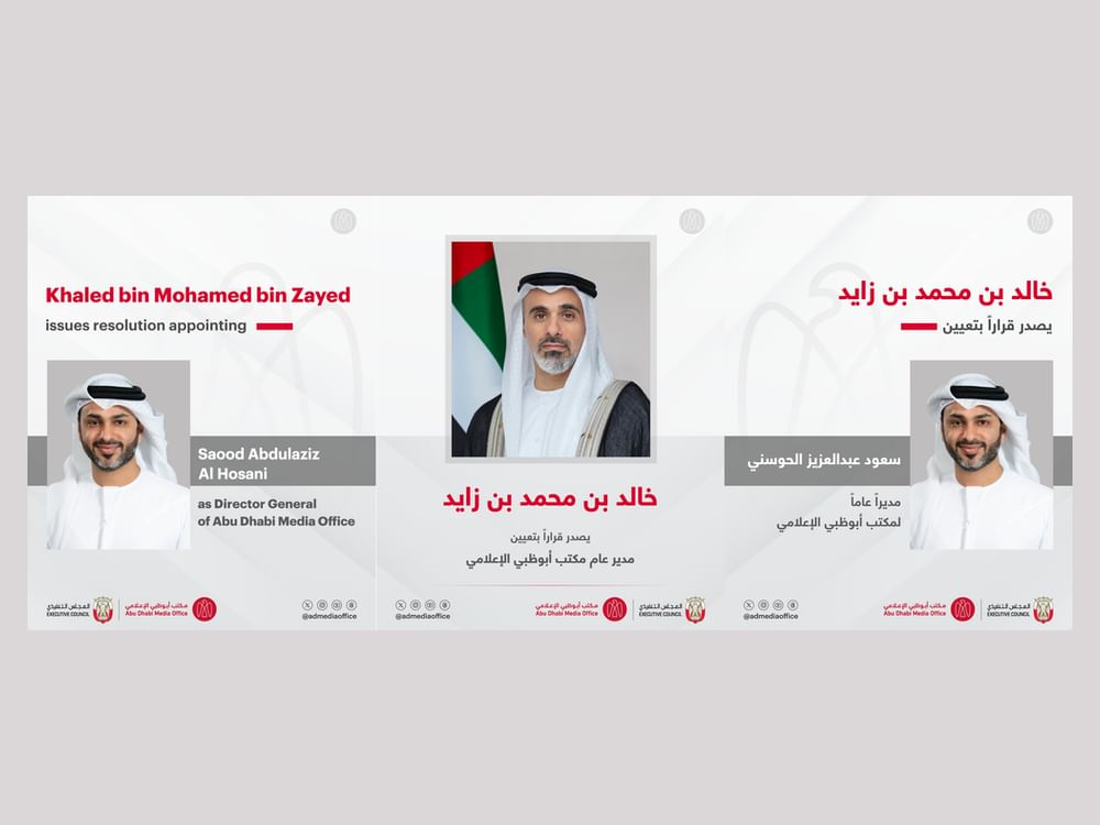 Khaled bin Mohamed bin Zayed issues resolution appointing Saood Abdulaziz Al Hosani as Director General of Abu Dhabi Media Office