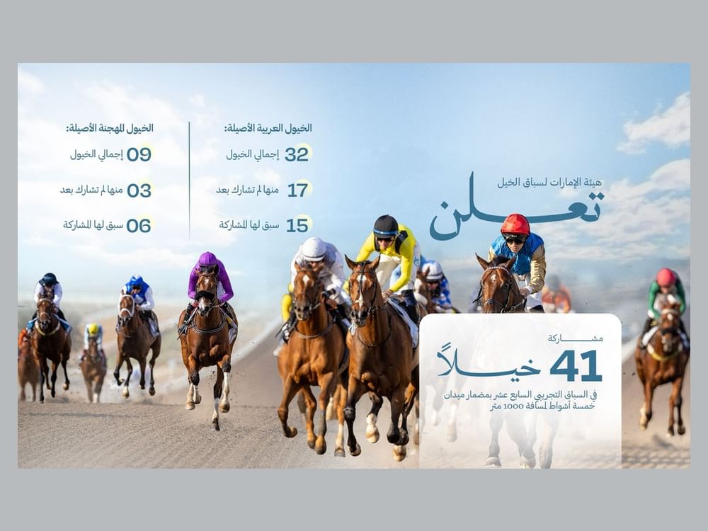 41 خيلا تشارك في السباق التجريبي الـ 17 بمضمار ميدان 