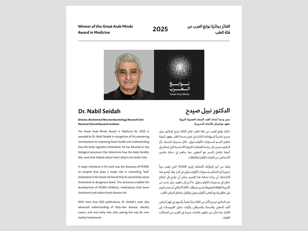 Sheikh Mohammed bin Rashid congratulates Dr Nabil Seidah on Great Arab Minds 2025 Award in Medicine