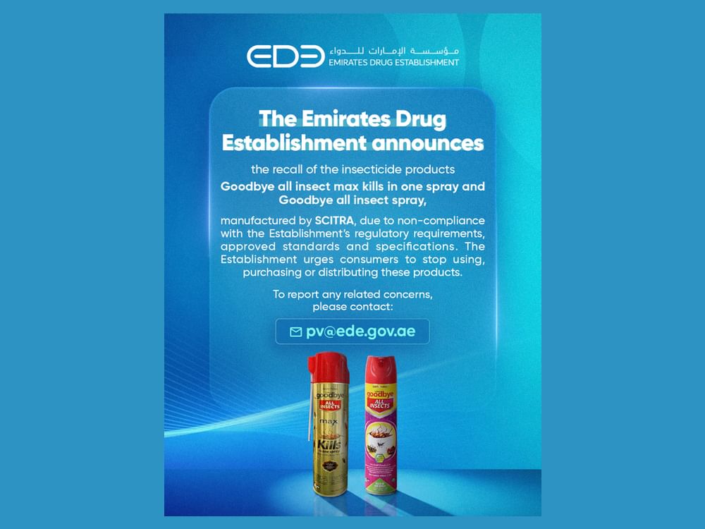 Emirates Drug Establishment recalls two 'Goodbye All Insects' insecticide products