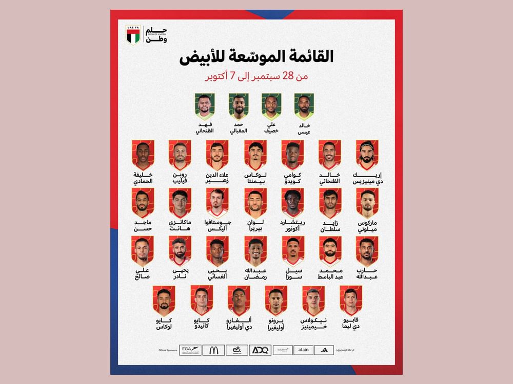 31 لاعباً في قائمة منتخب الإمارات لخوض معسكر دبي استعداداً لملحق المونديال