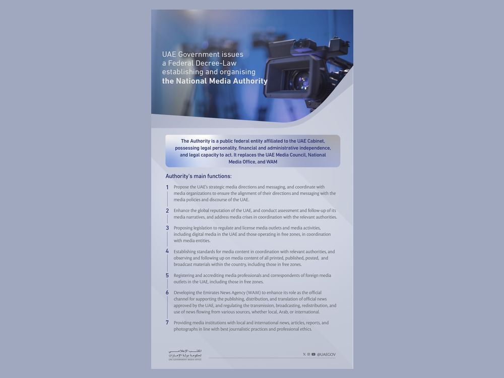 UAE Government issues Federal Decree-Law establishing, organising National Media Authority