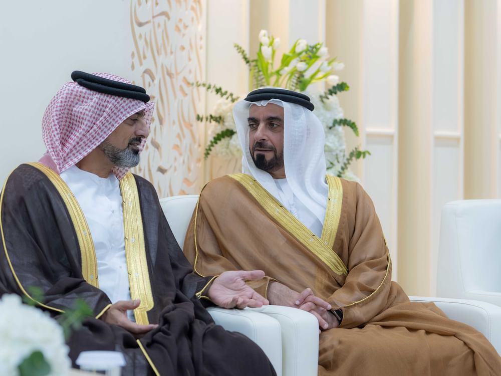 حكام الشارقة وأم القيوين ورأس الخيمة وأولياء العهود والشيوخ يشهدون حفل زفاف الشيخ أحمد بن سلطان بن محمد القاسمي