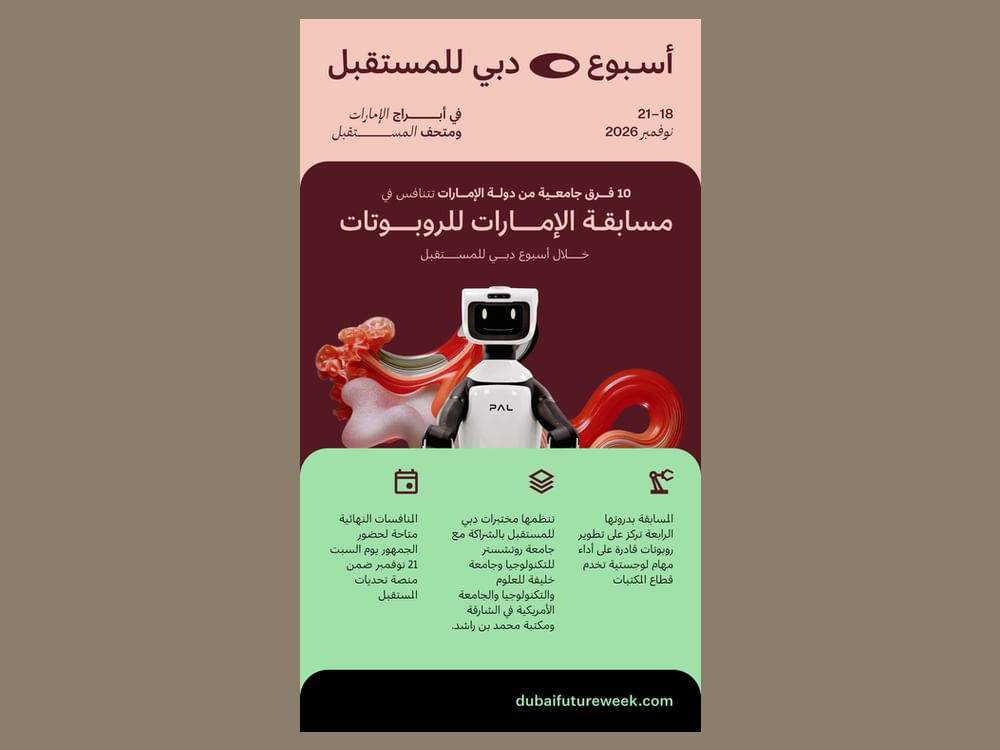 10 فرق جامعية تتنافس في نهائيات "مسابقة الإمارات للروبوتات" خلال "أسبوع دبي للمستقبل"