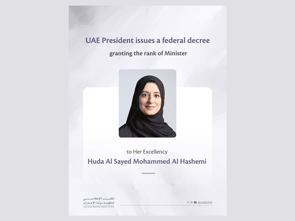 UAE President issues Federal Decree granting Huda Al Hashimi rank of 'Minister'