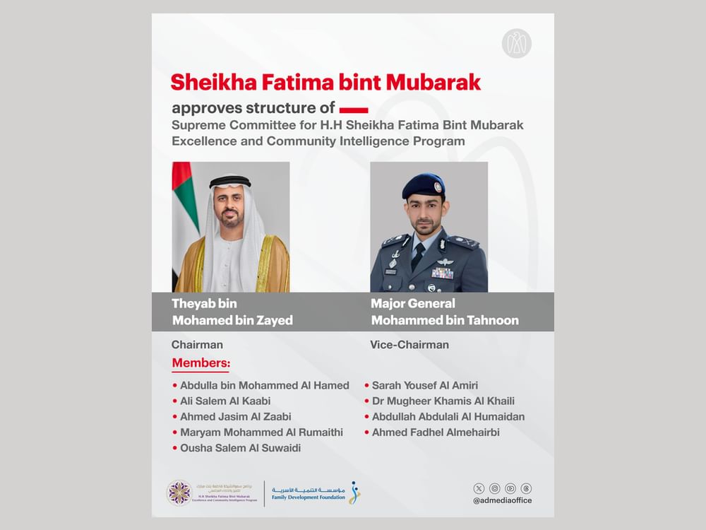 Fatima bint Mubarak approves structure of Supreme Committee for Fatima Bint Mubarak Excellence, Community Intelligence Programme