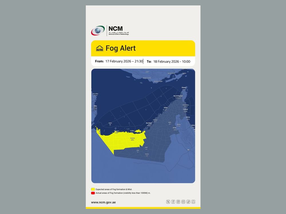 Fog Alert: UAE motorists warned of low visibility through Wednesday morning
