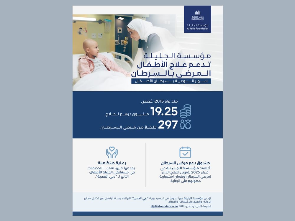 Al Jalila Foundation allocates AED19.25 million to support cancer treatment for 297 children since 2015