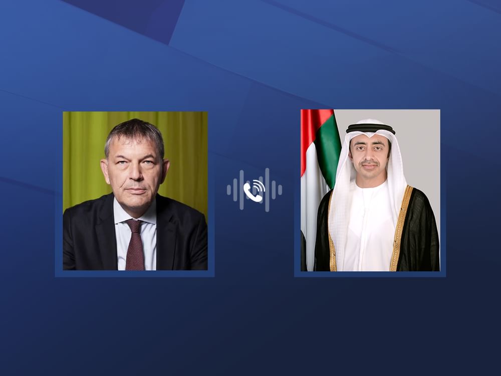عبدالله بن زايد يؤكد خلال اتصال هاتفي مع لازاريني دعم دولة الإمارات الراسخ لـ