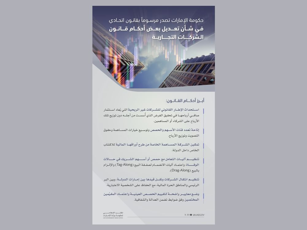 متحدہ عرب امارات میں کمپنیوں سے متعلق وفاقی قانون میں ترمیم کا اعلان