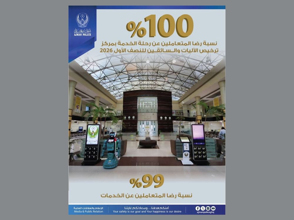 100 % نسبة رضا المتعاملين عن رحلة الخدمة بمركز ترخيص الآليات والسائقين خلال النصف الأول  