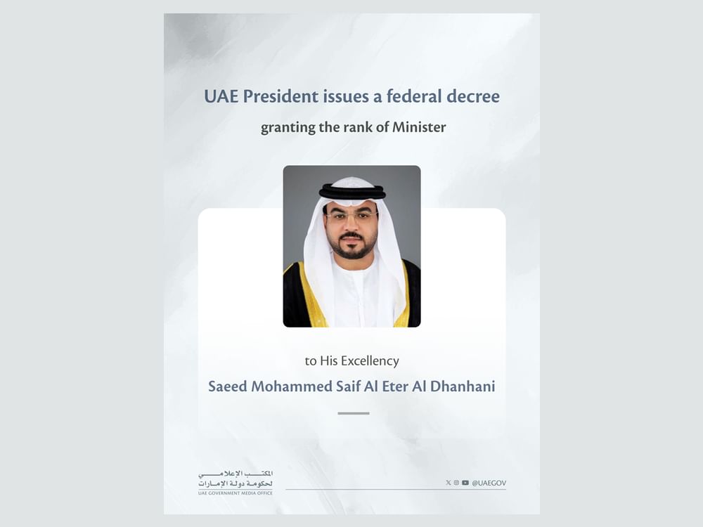 UAE President issues Federal Decree granting Saeed Al Eter rank of 'Minister'