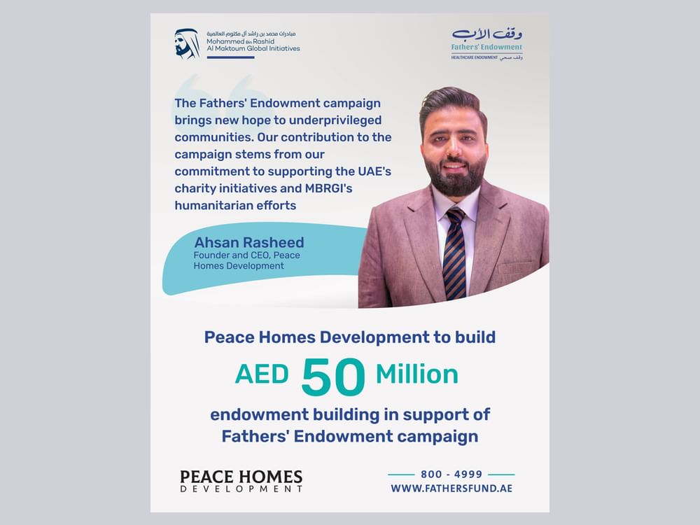 Peace Homes Development to build AED50 million endowment building to support 'Father Endowments'