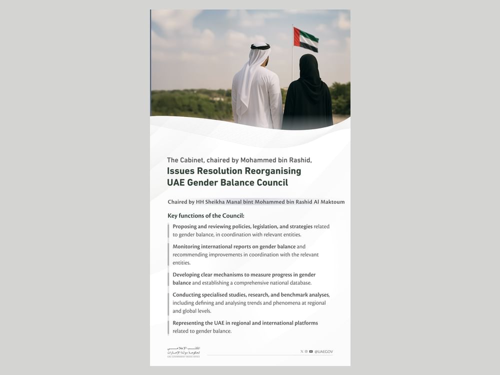 UAE Cabinet issues resolution reorganising UAE Gender Balance Council