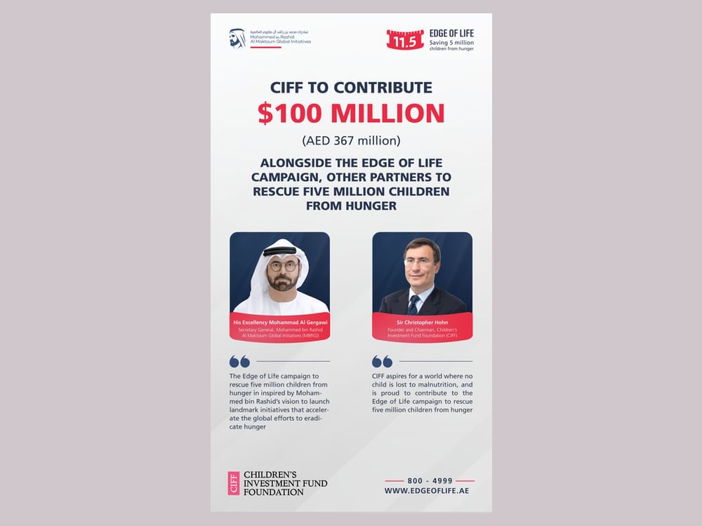 CIFF to contribute $100 million alongside Edge of Life campaign, work with partners to reach 5 million children with life-saving nutrition