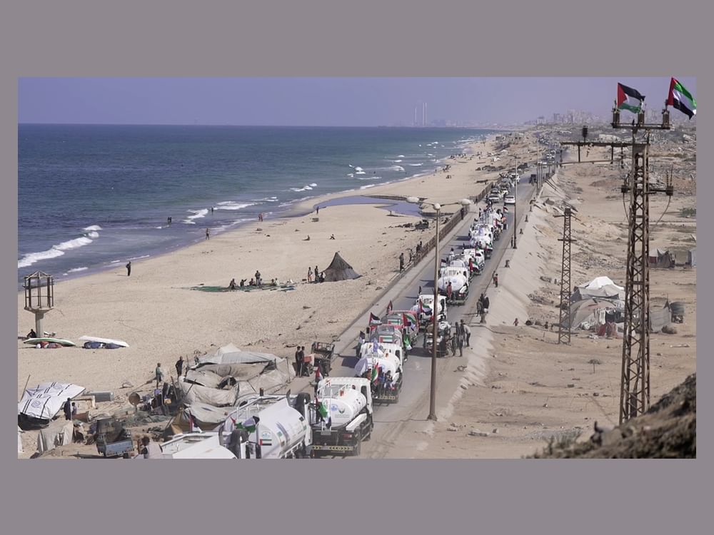 UAE dispatches largest convoy of water tankers to northern Gaza to aid displaced Palestinians