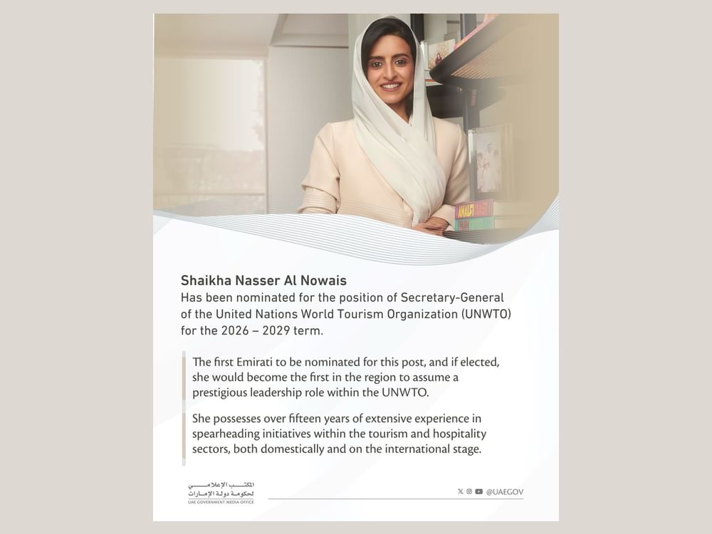 UAE’s Shaikha Al Nowais to run for UN Tourism Secretary-General position