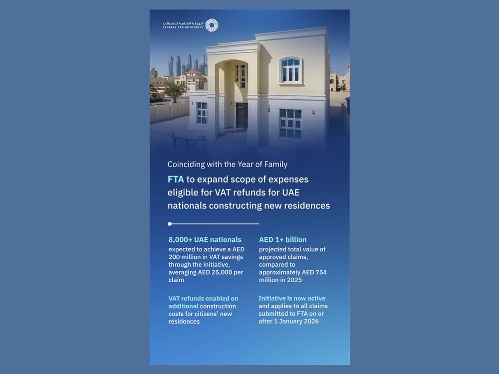 FTA to expand scope of expenses eligible for VAT refunds for UAE nationals constructing new residences