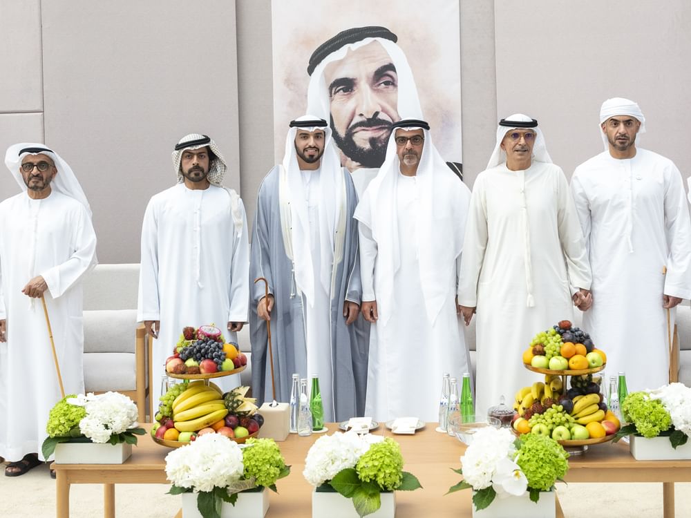 Hamed bin Zayed, Khalifa bin Tahnoon bin Mohammed attend Ali Mohammed Al Neyadi wedding reception