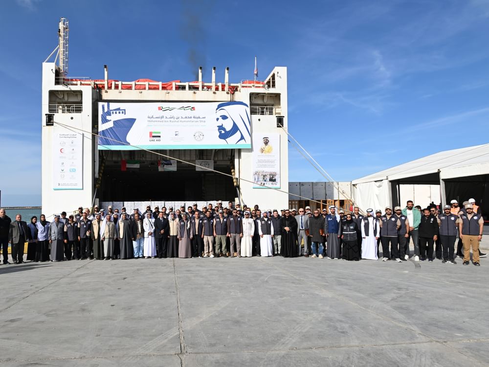 Mohammed bin Rashid humanitarian ship arrives in Al Arish carrying aid for Gaza