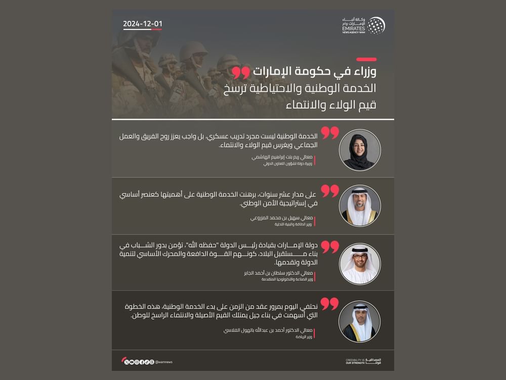 وزراء في حكومة الإمارات ... الخدمة الوطنية والاحتياطية ترسخ قيم الولاء والانتماء (2)