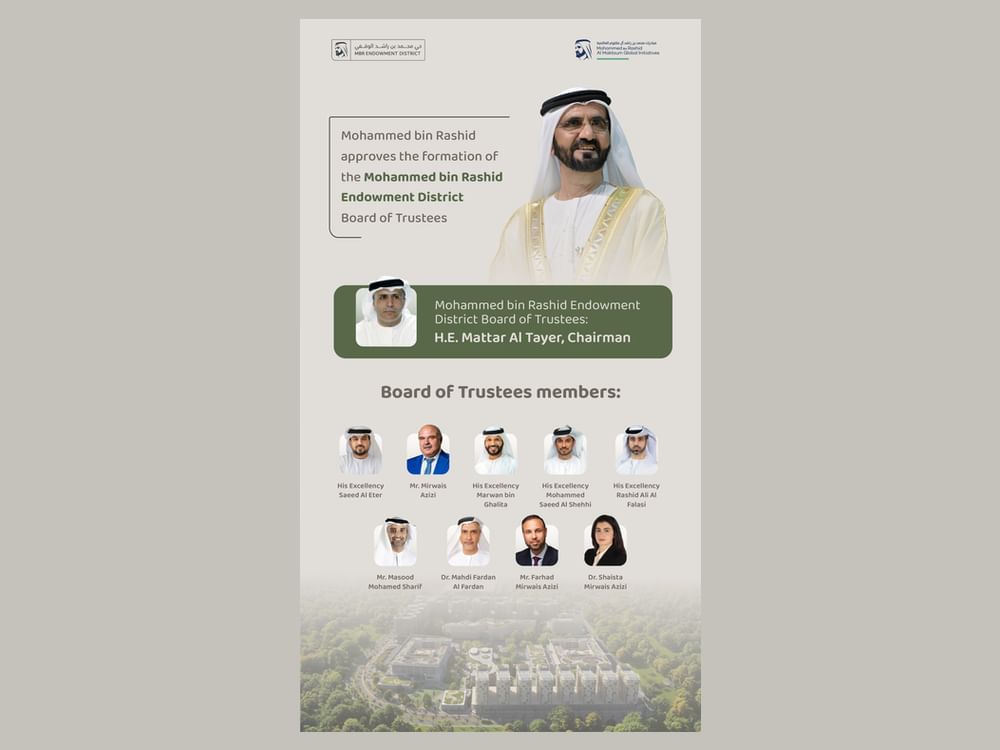 Mohammed bin Rashid approves formation of Mohammed bin Rashid Endowment District Board of Trustees, with Mattar Al Tayer as Chairman