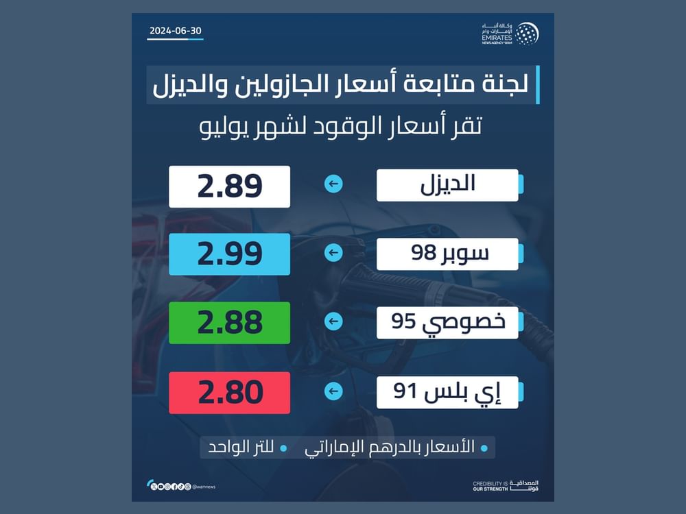 لجنة متابعة أسعار الجازولين والديزل تقر أسعار الوقود لشهر يوليو