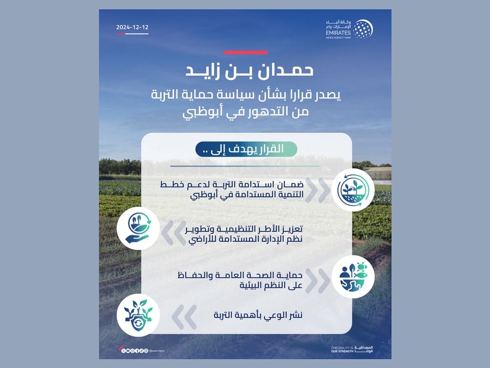 حمدان بن زايد يصدر قرارا بشأن سياسة حماية التربة من التدهور في أبوظبي