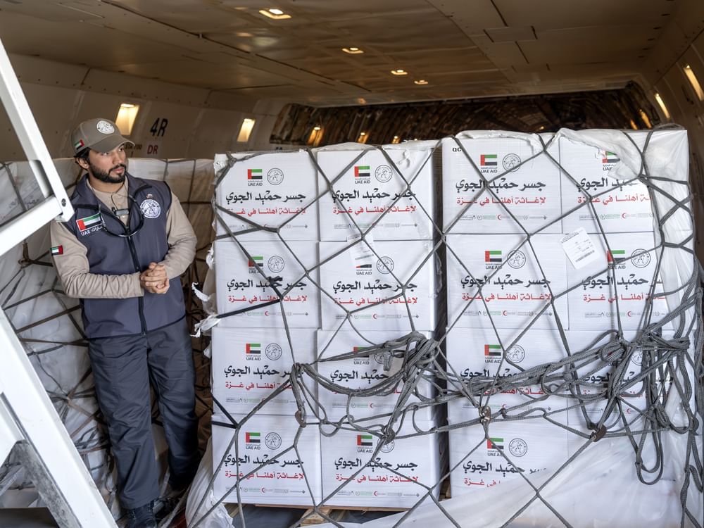 Arrival of last Humaid Air Bridge aircraft in Al Arish carrying 100 tonnes of aid for Gaza