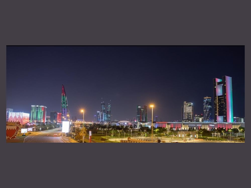 Bahraini landmarks adorned with colors of UAE flag in celebration of 53rd Eid Al Etihad