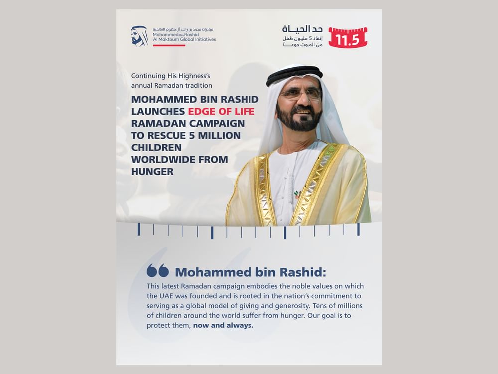 Mohammed bin Rashid launches '11.5: Edge of Life' Ramadan campaign to rescue 5 million children worldwide from hunger