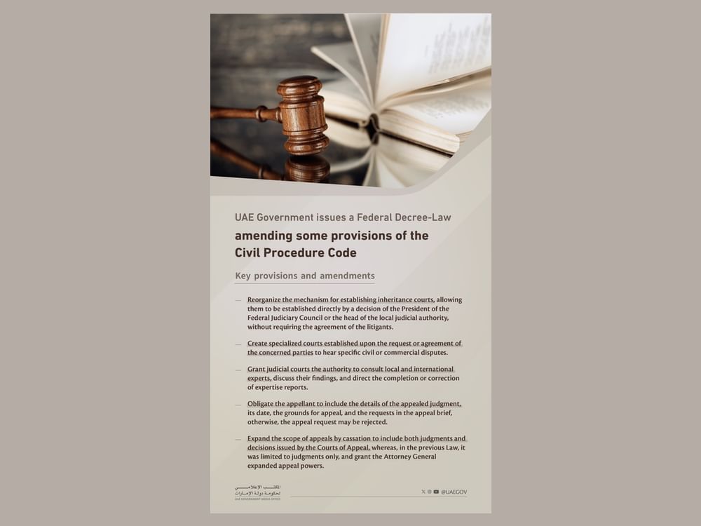 UAE government issues Federal Decree-Law amending certain provisions of Civil Procedures Code