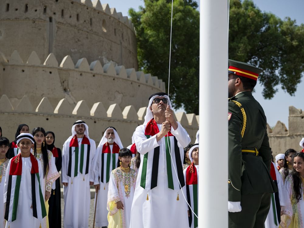 Hazza bin Zayed raises UAE flag at Al Jahili Fort to mark Flag Day