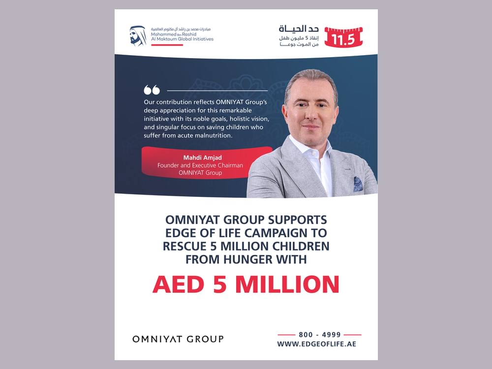 OMNIYAT Group supports Edge of Life campaign to rescue 5 million children from hunger with AED5 million