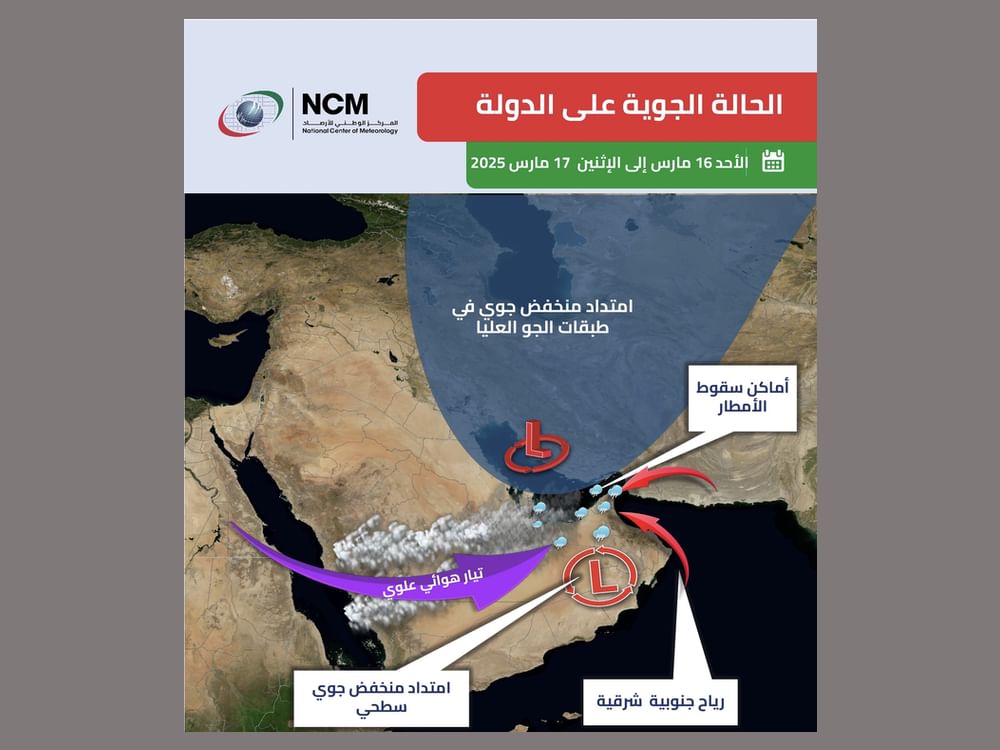 الحالة الجوية المتوقعة من الأحد إلى الإثنين