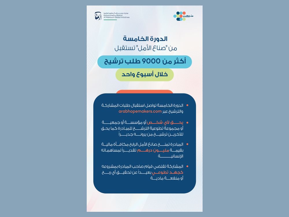 "صناع الأمل" تستقبل أكثر من 9000 طلب ترشيح خلال أسبوع واحد