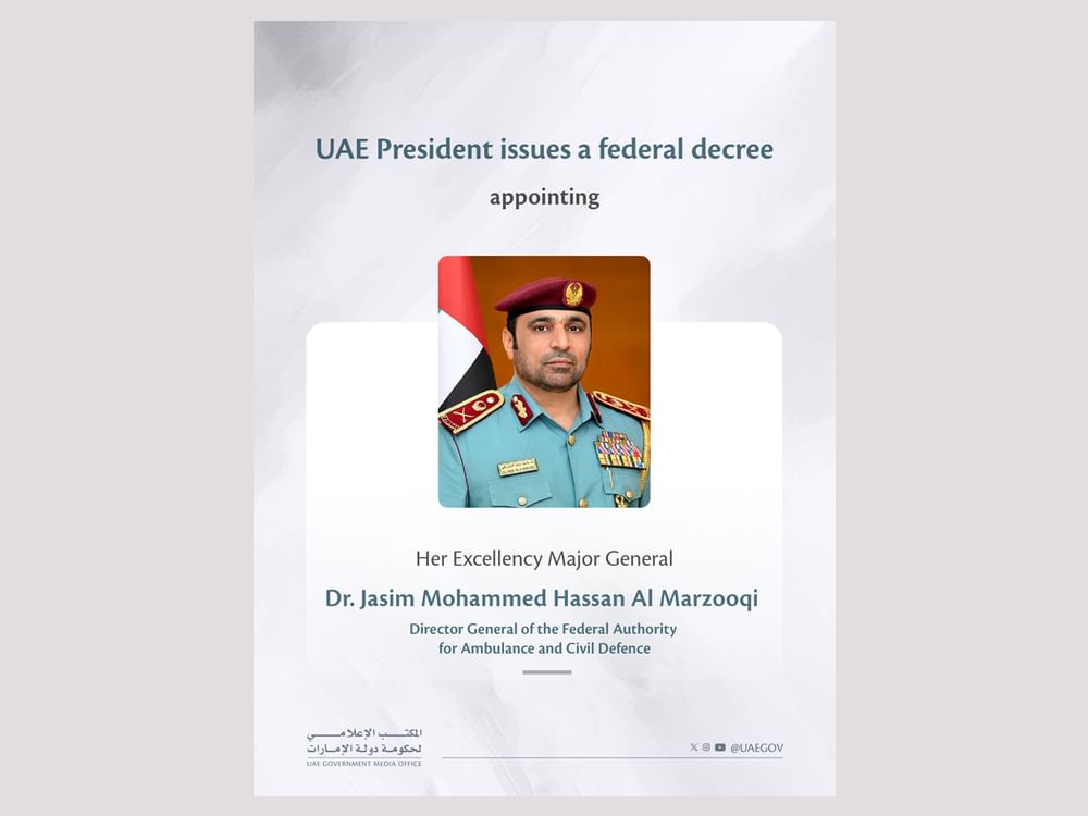 UAE President issues Federal Decree appointing Major General Dr. Jasim Mohammed Al Marzooqi as Director-General of Federal Authority for Ambulance and Civil Defence