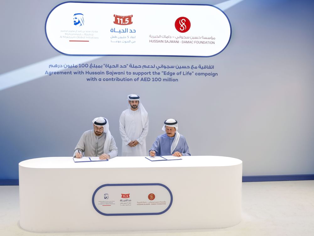 بحضور حمدان بن محمد.. "مؤسسة حسين سجواني - داماك الخيرية" تعلن عن مساهمتها بـ 100مليون درهم دعماً لحملة "حد الحياة" لإنقاذ 5 ملايين طفل من الموت جوعاً 