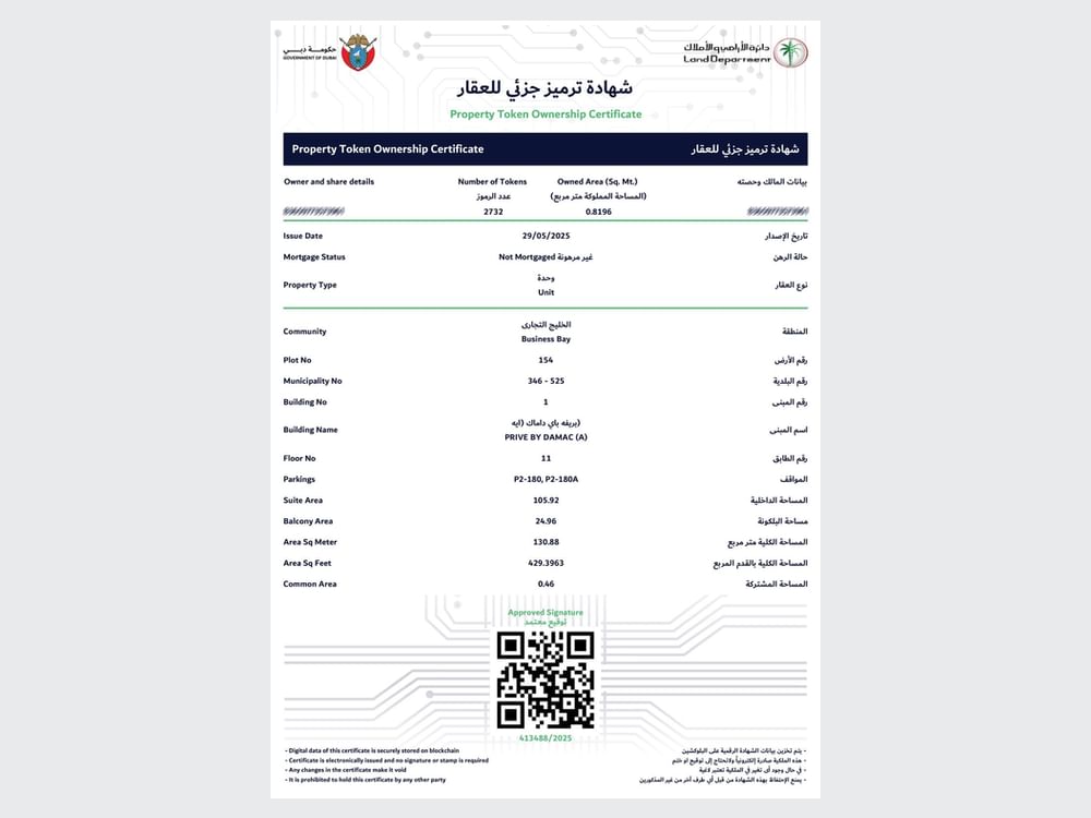 Dubai Land Department unveils first-of-its-kind Property Token Ownership Certificate