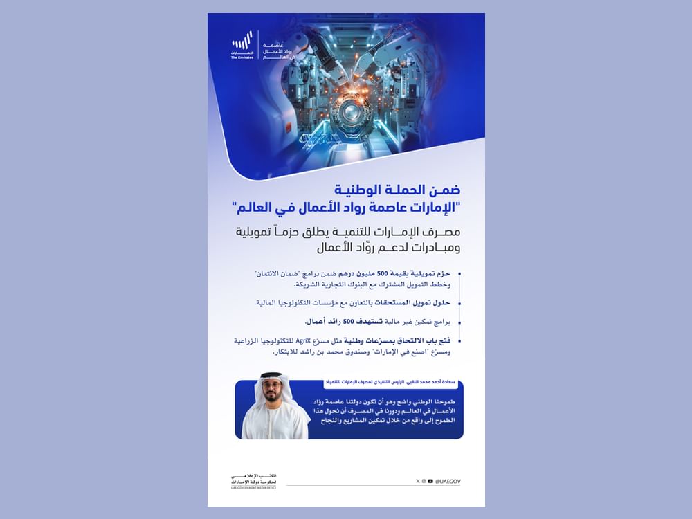 مصرف الإمارات للتنمية يطلق حزما تمويلية ومبادرات لدعم روّاد الأعمال