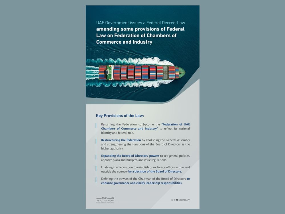 Federal Decree-Law issued amending Union of UAE Chambers of Commerce & Industry Law 