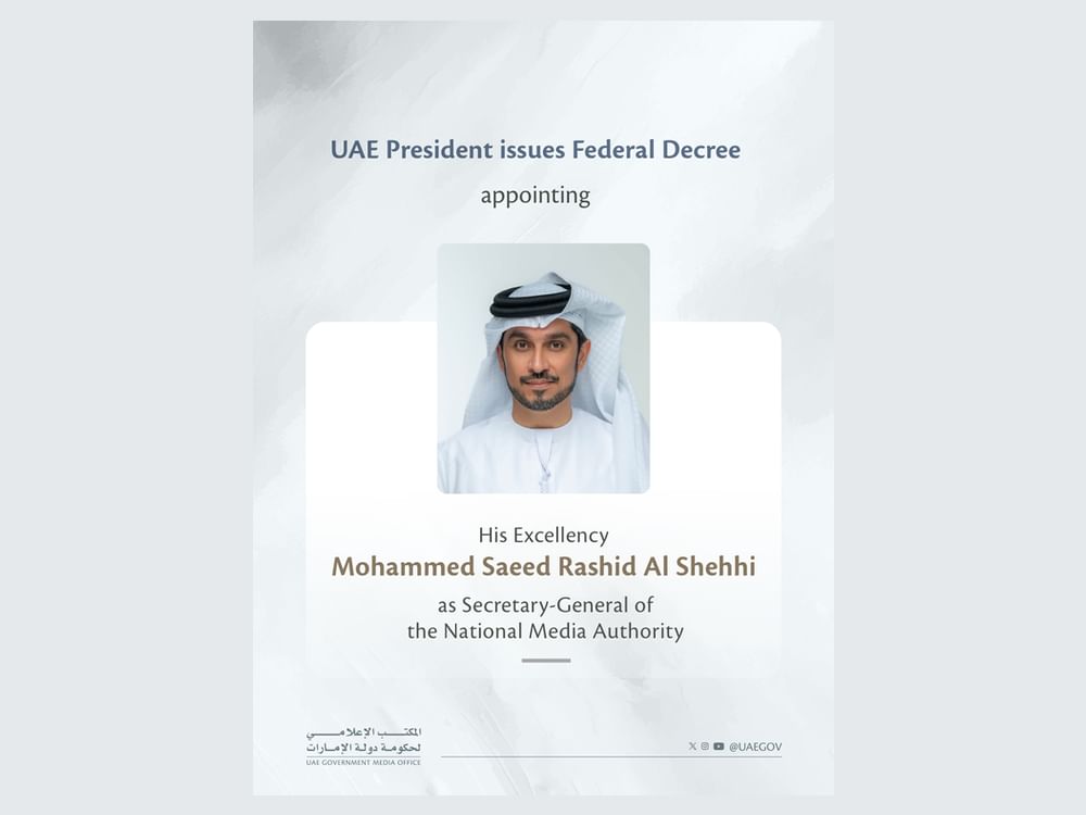 UAE President issues Federal Decree appointing Mohammed Saeed Al Shehhi as Secretary-General of National Media Authority