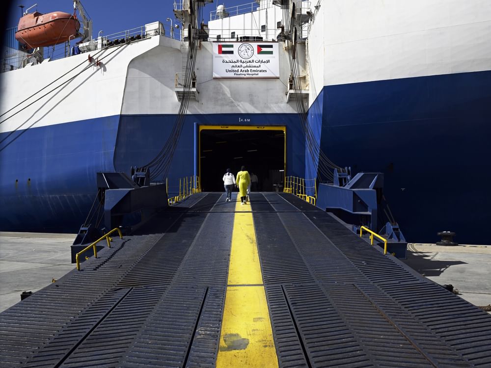 UAE floating hospital docks in Egypt's Al Arish, starts receiving wounded Palestinians